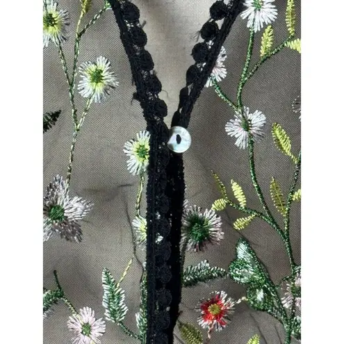 Rabbit Rabbit Rabbit Cardigan Women 3X Black Floral Embroidered Mesh Cardigan
