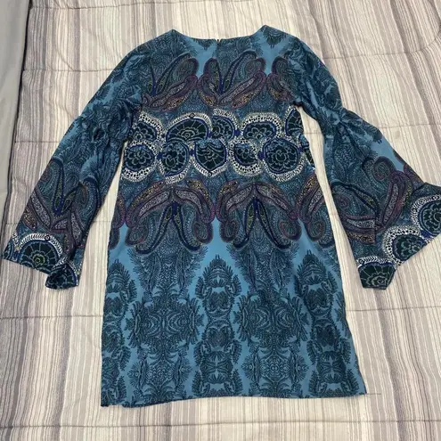 Vintage Blue  Bell Long Sleeve boho mini dress