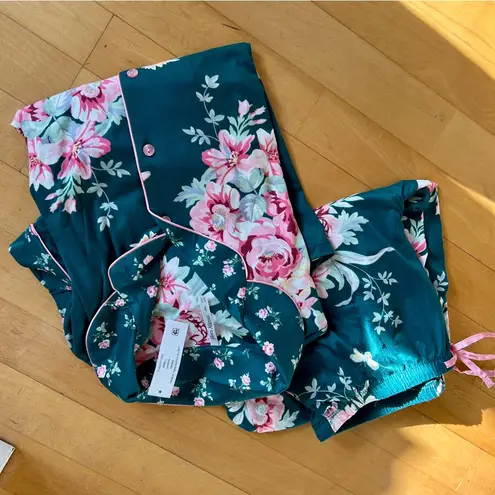 Flora Nikrooz 2-piece Floral Pajama Set, Long Sleeve, Green, Pink, Size S