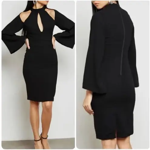 Bardot Mock-neck Cold-shoulder Cut Out Sheath Dress Size 4 XS
