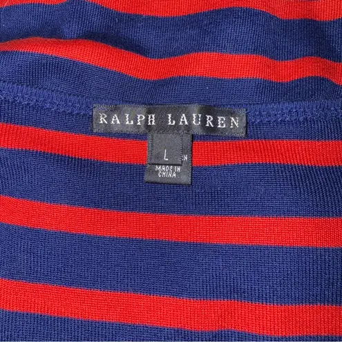 Ralph Lauren Black Label Navy Blue & Red Stripe Short Sleeve Dress Sz L
