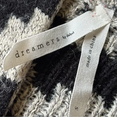 Dreamers Black and Cream Multicolor Chevron Cardigan with Floral Accents Size S