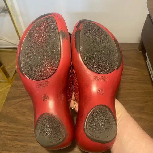 Chadwick's Coldwster Creek Red Mules with Woven Design 7.5