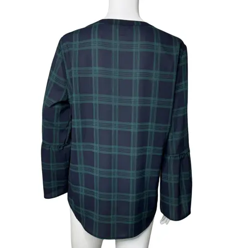 J Crew Shirt Women Medium Green Navy Blue Tartan Plaid Career Casual Versatile