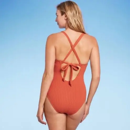 Kona Sol NWT  wide rib center ring mauve dark pink one piece swimsuit