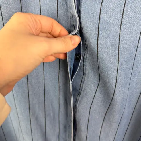 Soft Surroundings Chambray Stripe Button Up Shirt Medium Blue Tunic Soft Relaxed - Image 2
