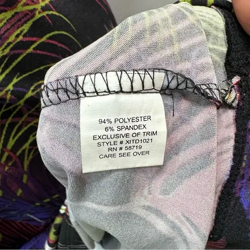 Peacock Feather Sleeveless Shift Dress with Embellished Neckline Size Medium