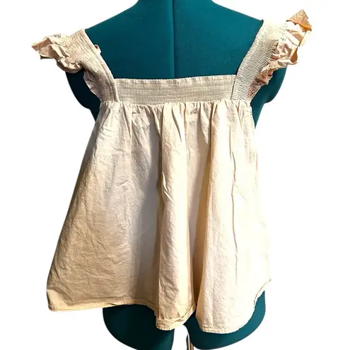 English Factory Light Beige Cotton Trapeze Top Ruffle Shoulder Straps Medium