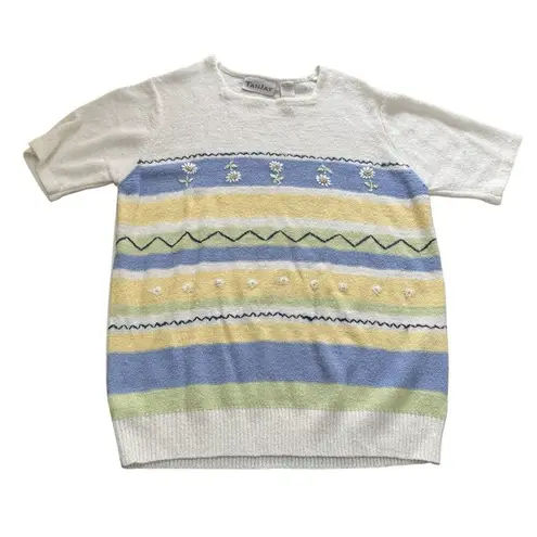 TanJay VTG Womens Medium Short Sleeve Elastic Waistband Daisy Flowers Grannycore