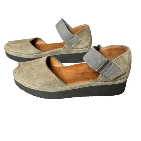 L'Amour Des Pieds Amadour Suede Platform Wedge Sandals Gray Elastic Strap 9M Size 9