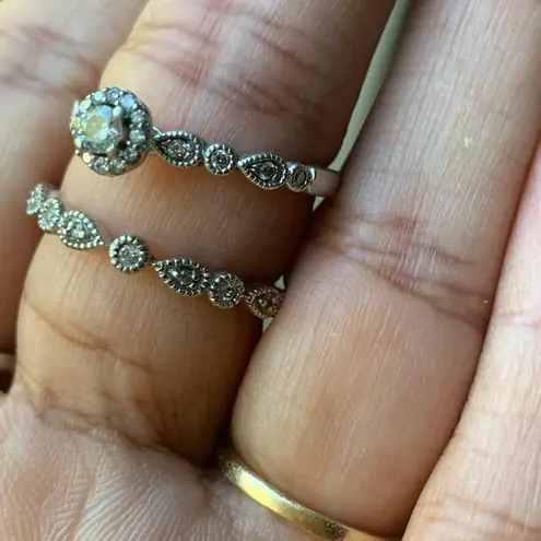 10kt White Gold Engagement/Wedding Ring Set