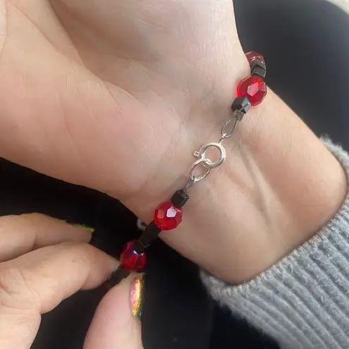 LOVER Letter Beaded Bracelet Red & Matte Black Beads