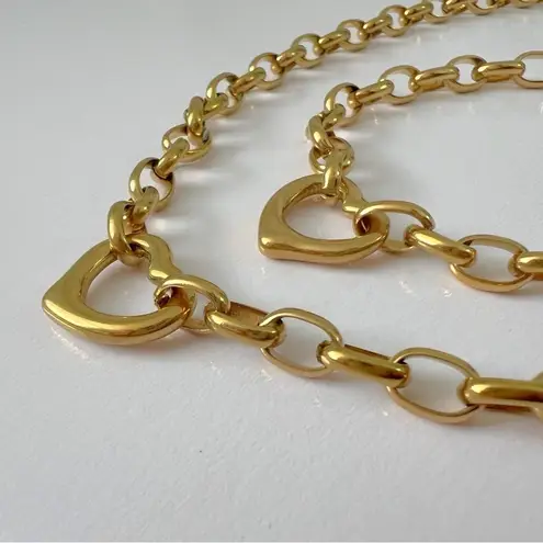 18K Gold Plated Heart chunky Necklace Set Stainless Steel womens Jewelry