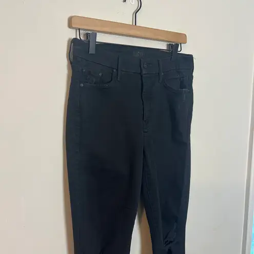 MOTHER Denim MOTHER- Looker Ankle Fray Guilty As Sin Stretch Black Denim