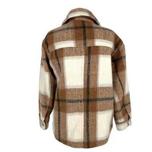 Avec Les Filles Plaid Shacket Jacket Button-Up Brown Cream Size Small