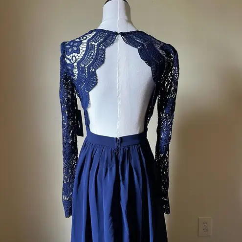 Lulus  Awaken My Love Navy Blue Long Sleeve Lace Maxi Dress‎ NEW Women's XS