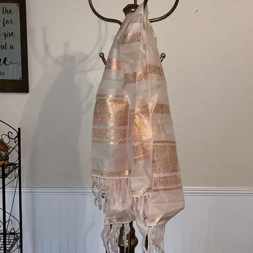 NEW vintage silk shawl Elegant Gold Jacquard Stoles Embroidered wool silk blend