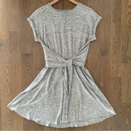 Rebecca Taylor Linen Jersey Tie-Waist Short Sleeve Sheath Dress Heather Grey S