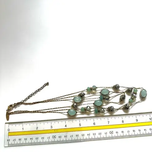 Ny Collection gold tone and blue triple strand beaded necklace