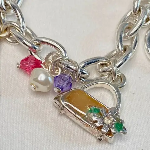 Sister Friendship Charm Bracelet Silver Tone Chains Lucite Beads Engraved Charms