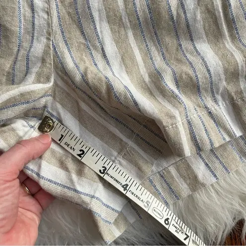 Linen Blend Shorts Pull On Neutral Blue Stripe Size L