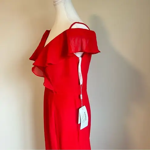 JJ's House Red Off the Shoulder Sheath/Column Maxi Chiffon Bridesmaid Dress NEW