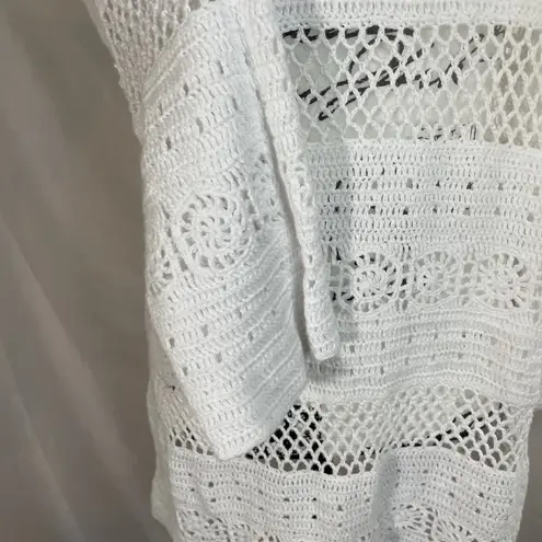 D & Co Crotchet Knitted Long Sleeve Coverup Shirt White Small