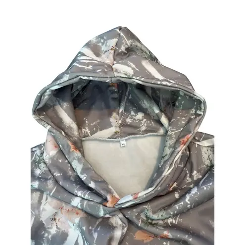 Floral Gray Hooded Sweatshirt With Kangaroo Pocket