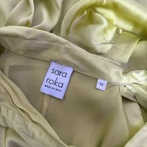 Sara Roka Silk Shirt Dress Size M Green Statement Piece Maximalist Resort Wear Size M