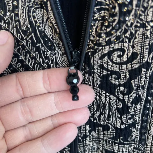 Alex Evenings Metallic Paisley Floral Zip Up Dressy Cocktail Jacket VTG Size XL