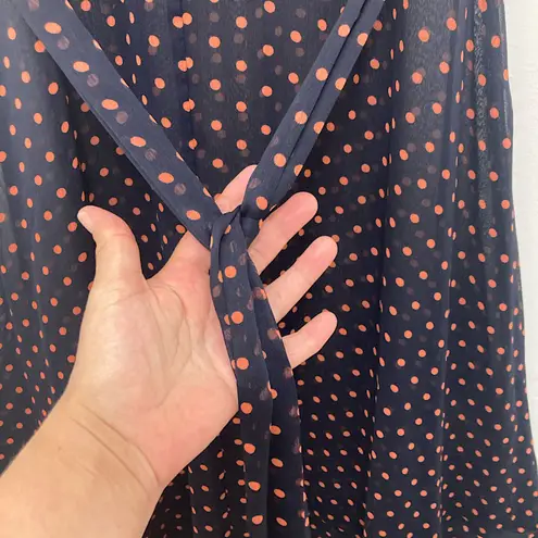 MSK Dress Size 4 Polka Dot Navy Pink Faux Wrap Ruffle Midi Short Sleeve Blue