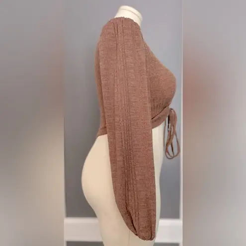 SheIn  Ruched Drawstring Lantern Sleeve Crop Top (555)