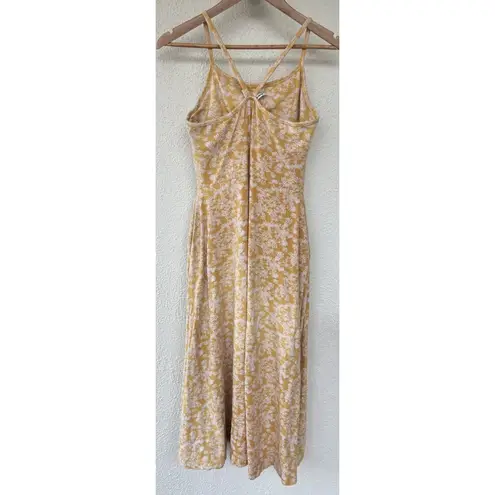 Pact Fit Flare Yellow Midi Floral Organic Cotton Dress L Strappy Casual Pockets Size L
