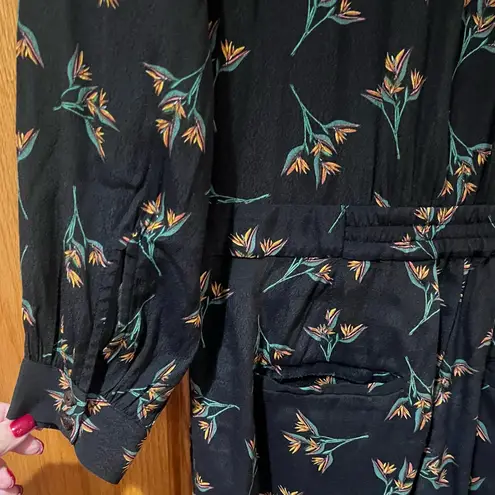 Ba&sh Fady Noir Floral Print Crossover V-Neck Viscose Jumpsuit Black US Size 8