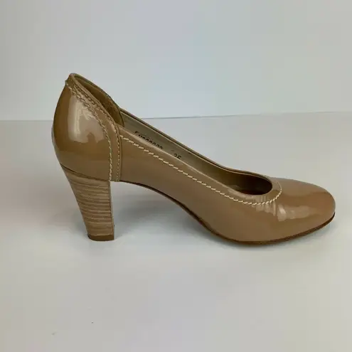 AGL Attilio Giusti Leombruni Pumps 5 Nude Patent Leather Heel 35 Italy Tan