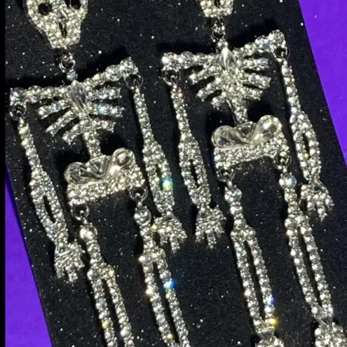 Boutique NEW Bling Rhinestone Skeleton Corpse Earrings Embellished Bedazzled Gothic Egirl