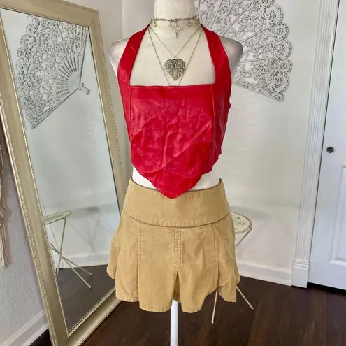 Love j Red Faux Leather Y2K Handkerchief Triangle Open Back Crop Top M