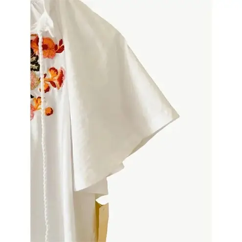 Keep in Touch White Embroidered Boho Tassel Short Sleeves Women Top Sz S