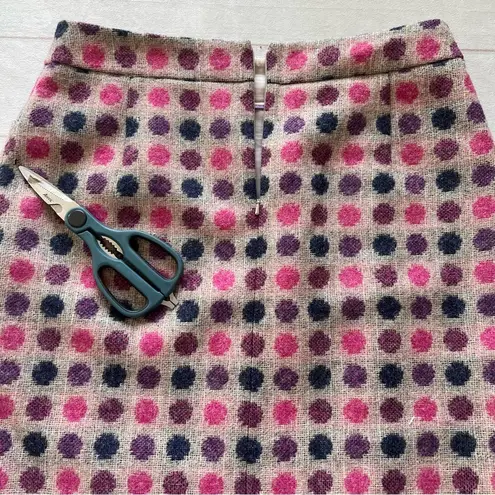 The Moon Boden British Tweed by Pink Navy Polka Dot 100% Wool Pencil Skirt US 10L