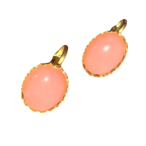 Vintage Pink Coral Gold Tone Clip On Earrings MCM Scalloped Edge Estate .75"