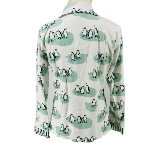 Munki Munki White Penguin Love Flannel Pajama Set Large