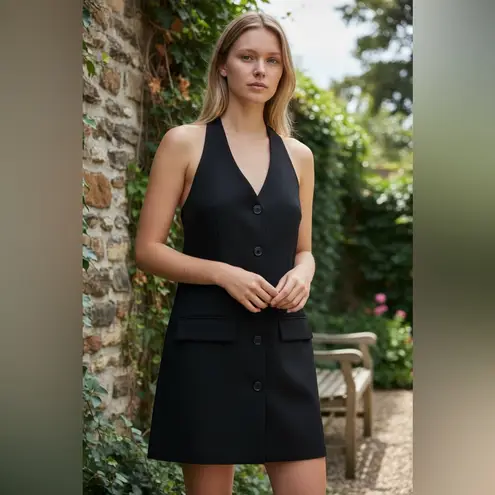 Abercrombie & Fitch NWOT  Black Button Mara Halter Vest Backless Mini Dress M - Image 2