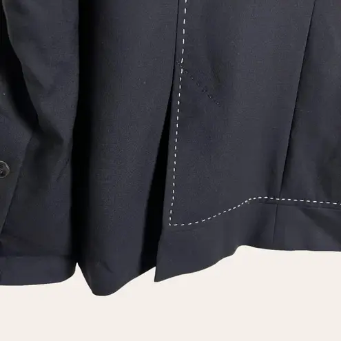 ESCADA Navy White Contrast Stitched Virgin Wool Classic Blazer Jacket Size M Blue Size M