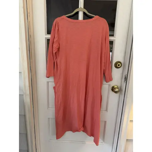 LOGO By Lori Goldstein Womens Cotton Slub Dress L Peach Lagenlook Pockets READ