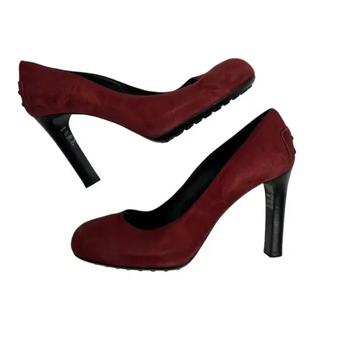 Tods Heels Red Suede High 4” Stiletto Driver Style Size 36 / US 5.5