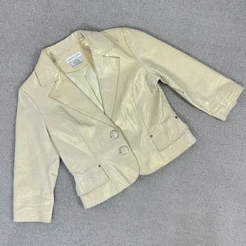 Newport News Vintage Leather Metallic Gold Blazer Jacket Size 8