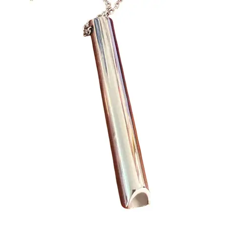 Stainless Steel Cylinder Pendant Necklace Mindful Breathing Anti Anxiety Vaping Silver