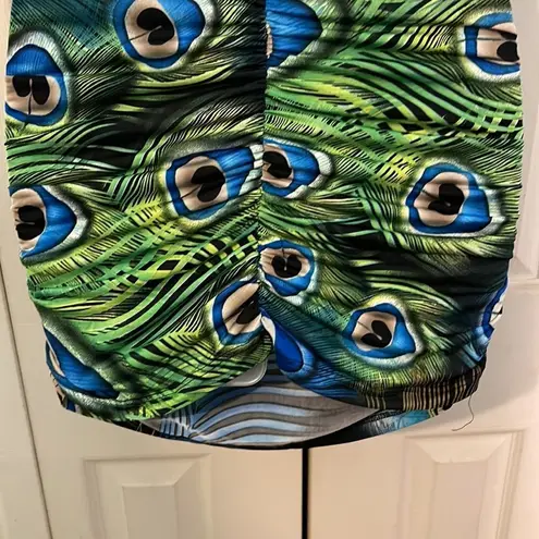 True Light Vintage 1990s Racerback Tie Tank Top Ruched Back Peacock Feathers M Size M