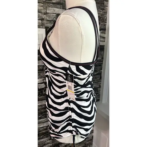 CLEARANCE Tankini Med NWT Cross Front Zebra Ruched w/ Ties Beach Pool Lake Vacay Black