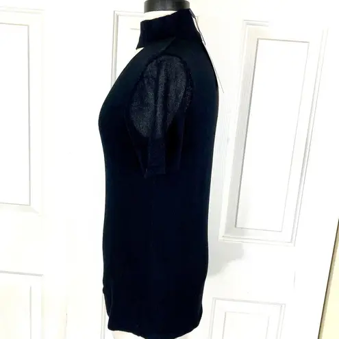 Tahari cut-out choker sweater top, NEW ladies small black short sleeve V-neck